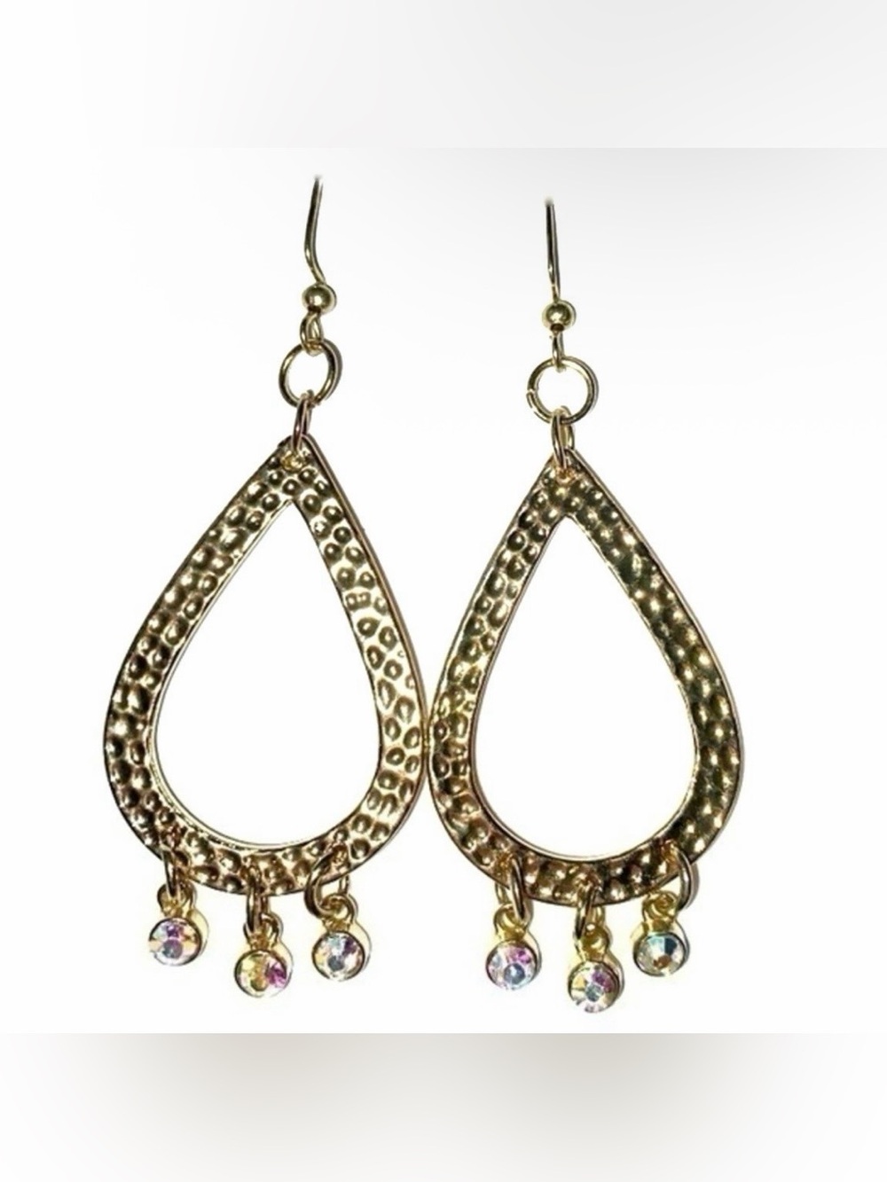 Gold Teardrop Statement Dangle Earrings with Crystal Accents